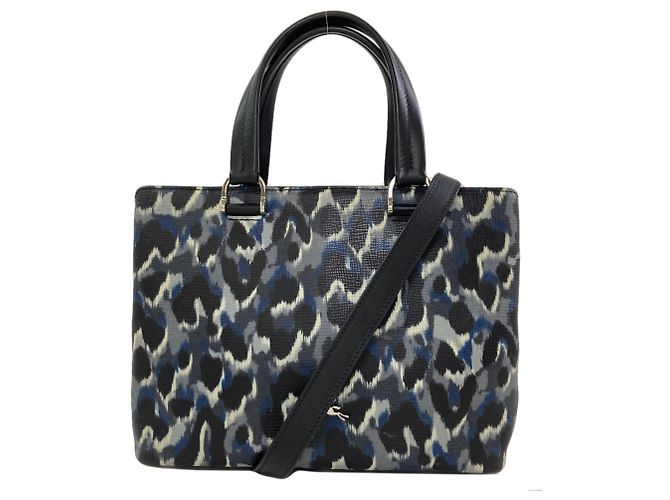 Longchamp Leopard Print 2-Way Lederhandtasche Schwarz Blau