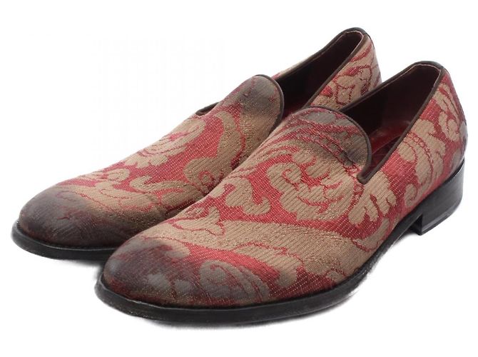 Dolce & Gabbana Jacquard-Stoffschuhe Rot Khaki