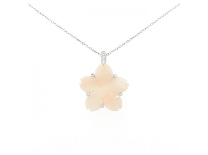 Autre Marque Collana in corallo e diamante Pt950/Pt850 Argento