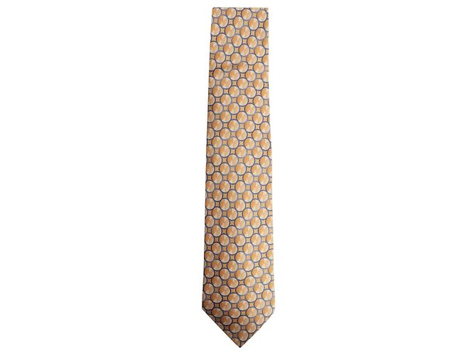 Lanvin Gravata de seda estampada dourada e azul Dourado