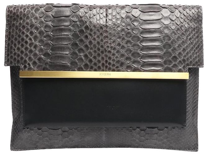 Autre Marque Graue Lederclutch mit Schlangenprägung