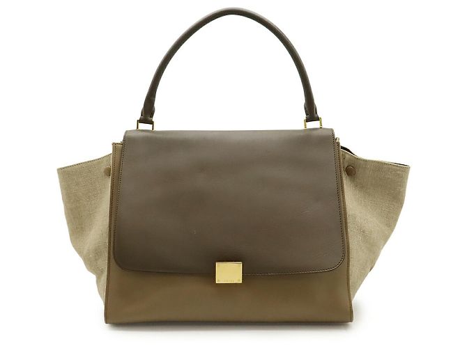 Céline Sac 2way en cuir et toile Celine Trapeze Marron Beige