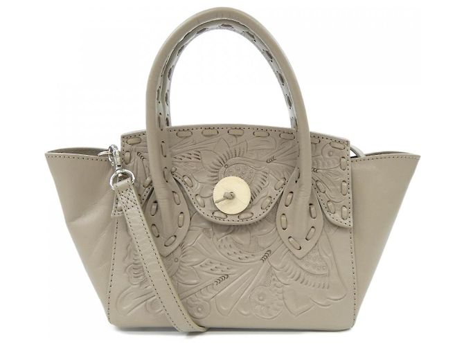 Autre Marque Bolsa de couro Carving Tribes Bege