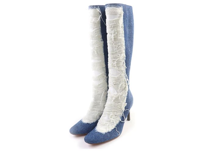 Botas de denim rasgado Loewe Destroyed Ripped Denim Boots Azul