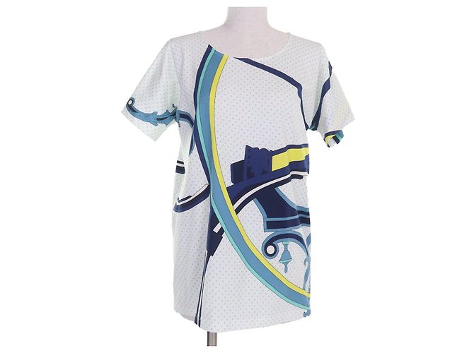 Hermès Camiseta de algodón Hermes Blanco Azul 