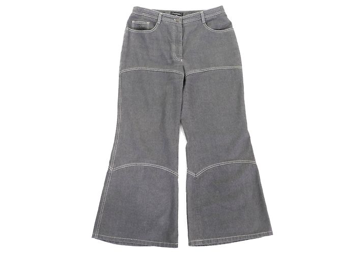 Timeless Pantalones de algodón denim CHANEL COCO Mark Gris