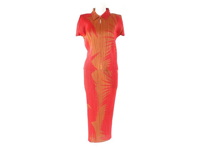 Issey Miyake PLEATS PLEASE Two-Piece Set Polyester Set Red
