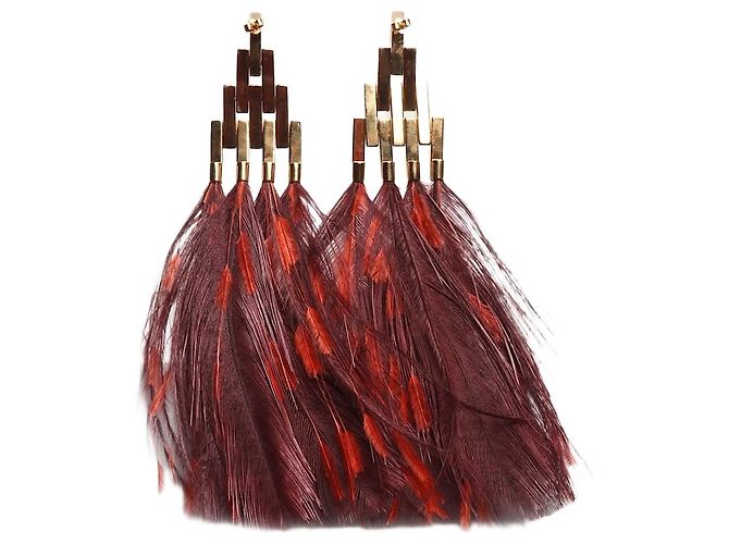 Louis Vuitton Orecchini di piume bordeaux Bordò