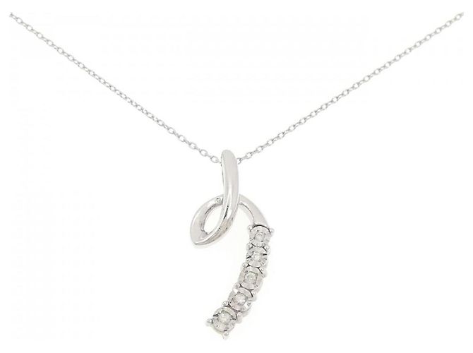Autre Marque K10 White Gold Diamond Necklace Silvery