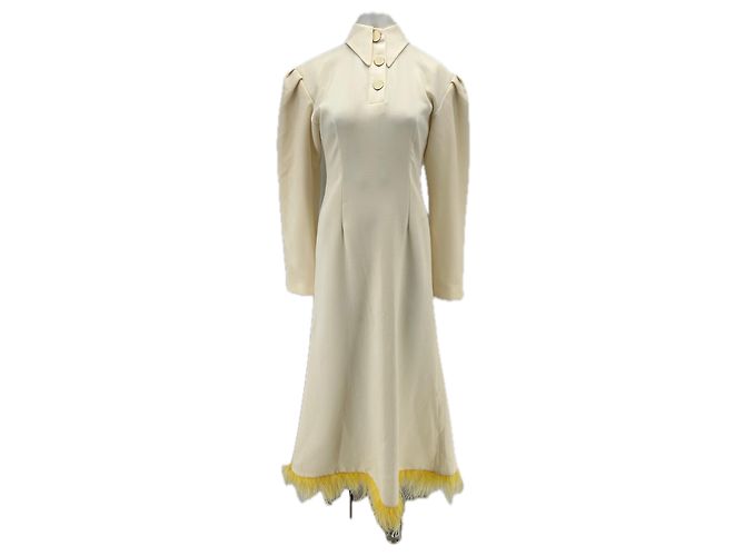 Autre Marque Cremefarbenes Kleid mit gelben Federn Beige