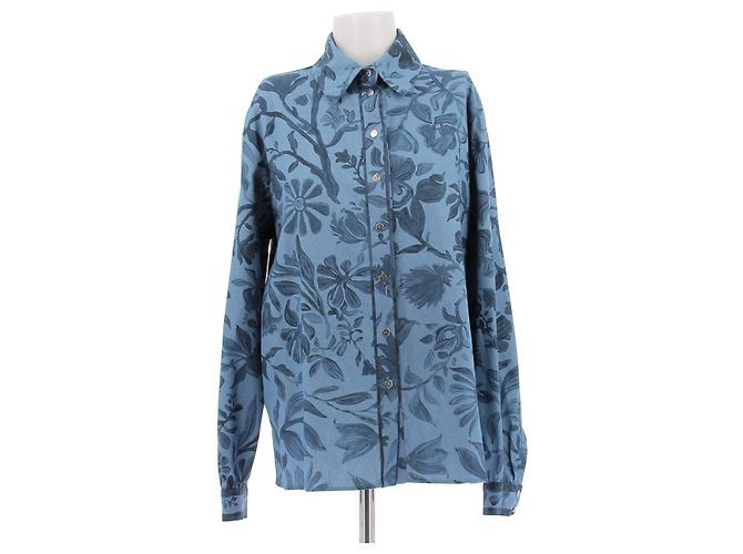 Camisa Leonard estampada azul de algodón