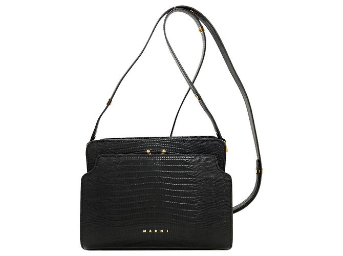 Borsa a tracolla Marni Trunk Reverse Embossed Leather Nero