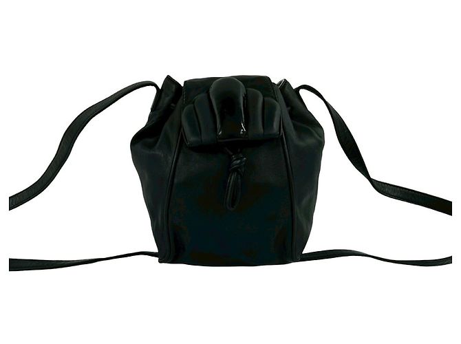 Loewe Vintage Logo Leather Mini Drawstring Shoulder Bag Black