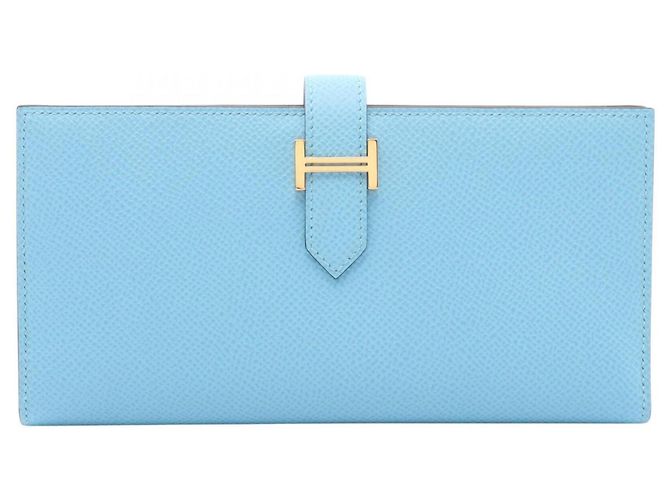 Hermès Hermes Bearn Soufflé Verso Bi-fold Long Wallet Blue Green