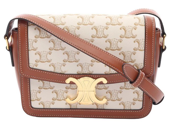 Céline Bolsa de Ombro Celine Teen Triomphe Marrom Branco Bege