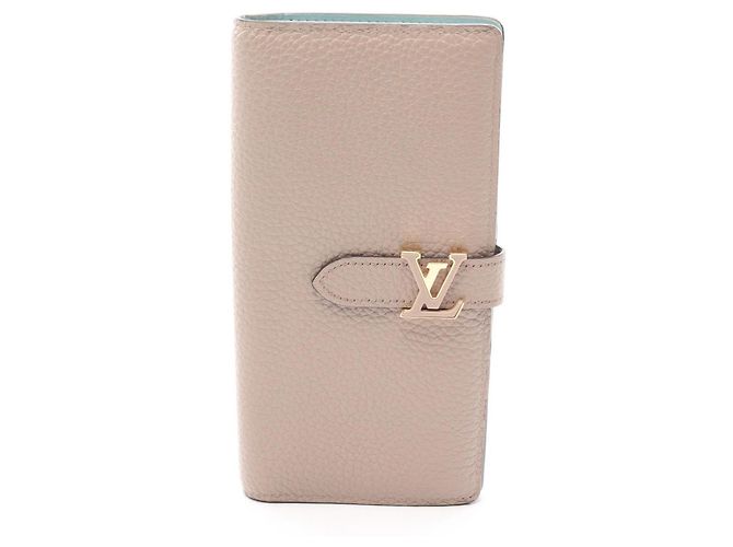 Portefeuille long bi-pli en cuir beige Louis Vuitton