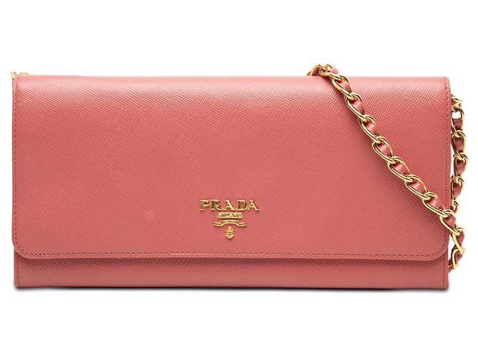 Cartera con cadena en Saffiano rosa de Prada