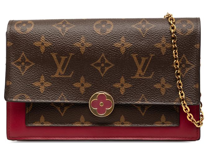Portafoglio con catena Louis Vuitton Marrone Monogram Flore