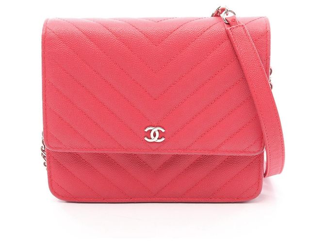 Bolso de hombro con cadena de cartera Chanel Chevron V-Stitch Roja