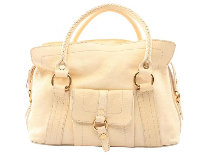 Céline Bolsa de mão Celine em couro Macadam na cor Marfim Cru
