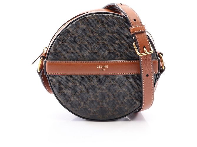 Céline Bolsa de Ombro Celine Triomphe Round Purse Marrom Preto