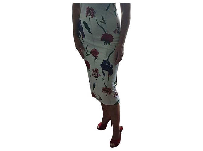 Gianfranco Ferré Weißes Sommerkleid mit Blumenmuster Rot Mehrfarben