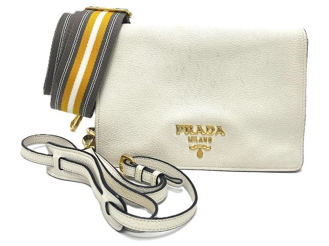 PRADA 1BD159 Bolsa 2-Way em couro Vitello Daino Branco