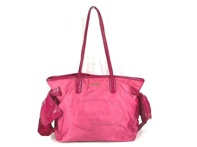 Bolsa Tote de Ombro em Nylon Rosa Prada