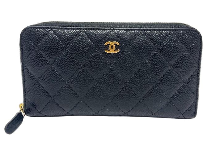Cartera larga de piel de becerro granulada negra Chanel Negro