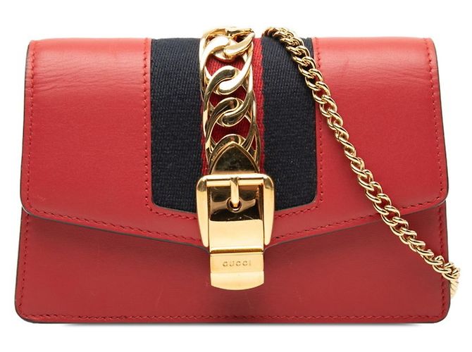 Mini bolso de hombro con cadena Gucci Sylvie Roja Multicolor
