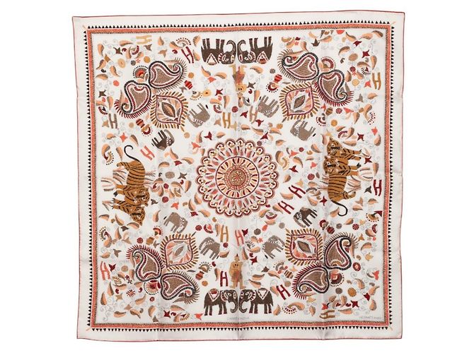 Hermès Sciarpa Carré 90 Kantha Hermes Bianco Multicolore