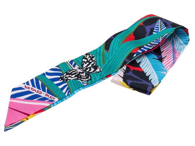 Pañuelo Hermès Twilly Jaguar Quetzal Multicolor