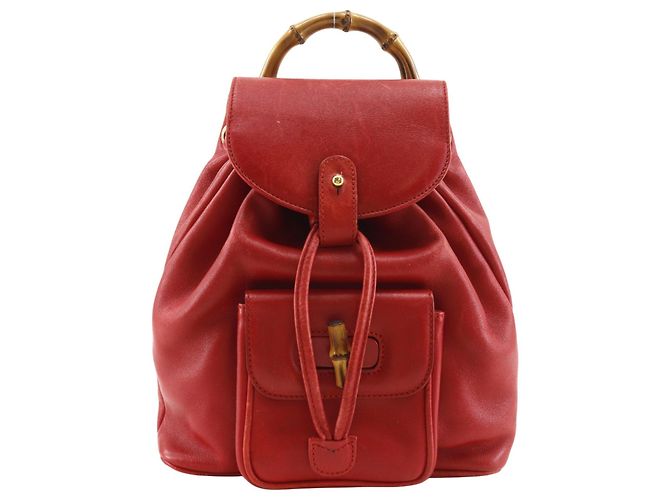 Gucci Vintage Bamboo Leder Rucksack Mini Rot