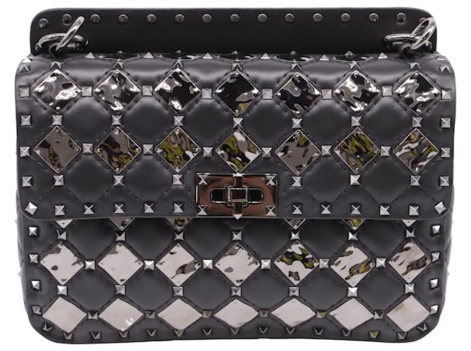 Valentino Garavani Sac à bandoulière Valentino Medium Rockstud Spike.It avec détail losange métallique en cuir noir Rouge Bordeaux 