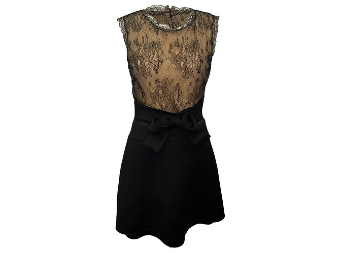 Valentino Garavani Mini abito in pizzo Valentino in seta beige e nero