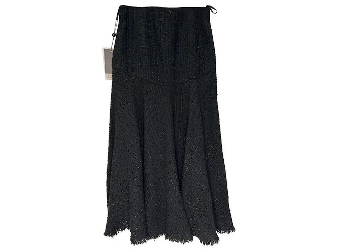 Alexander McQueen Midi-Rock aus schwarzer Baumwolle mit Raw-Edge-Trim