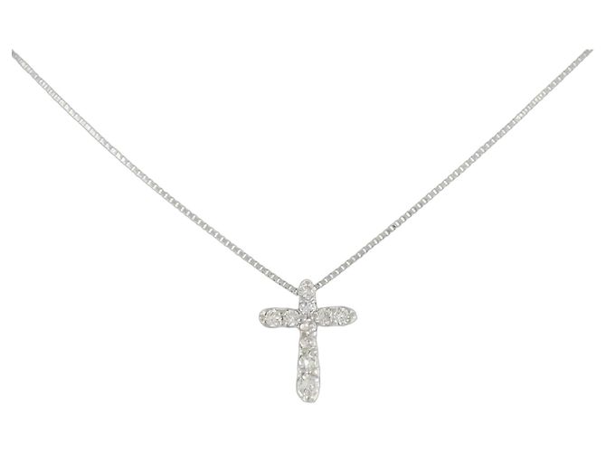 Autre Marque Collana con Croce in Diamanti e Platino Argento