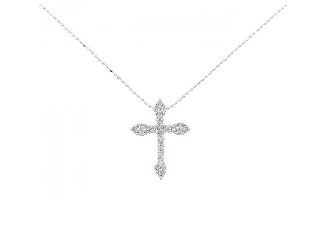 Autre Marque Au750 Cross Diamond Halskette Silber