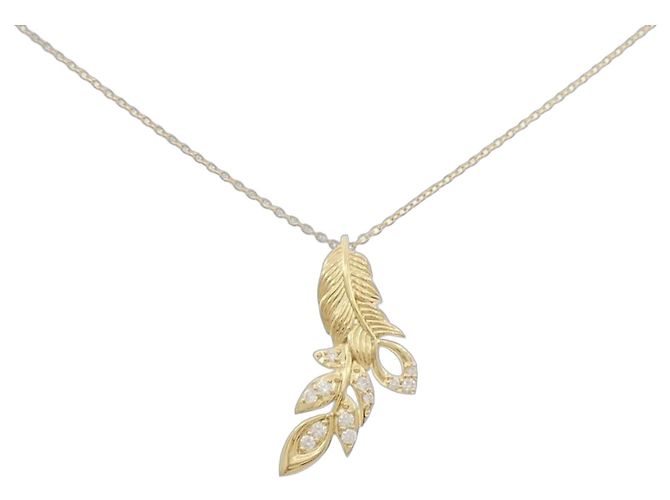 Autre Marque Collar de Pluma de Diamantes Au750 Dorado