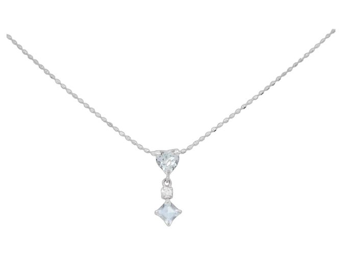 Autre Marque Collana in oro bianco 14K e acquamarina Argento