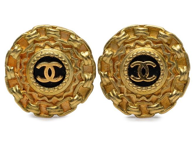Orecchini Chanel Coco Mark Vintage Nero D'oro