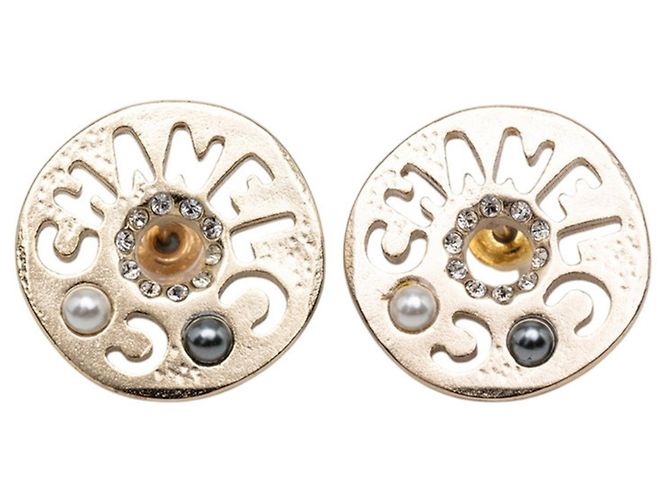 Orecchini a lobo Chanel placcati oro con strass D'oro