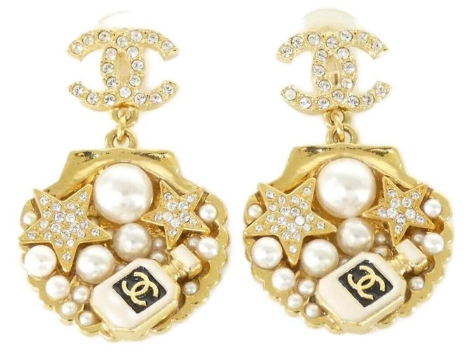 Chanel ABF071 Clip-Ohrringe Schwarz Weiß Golden