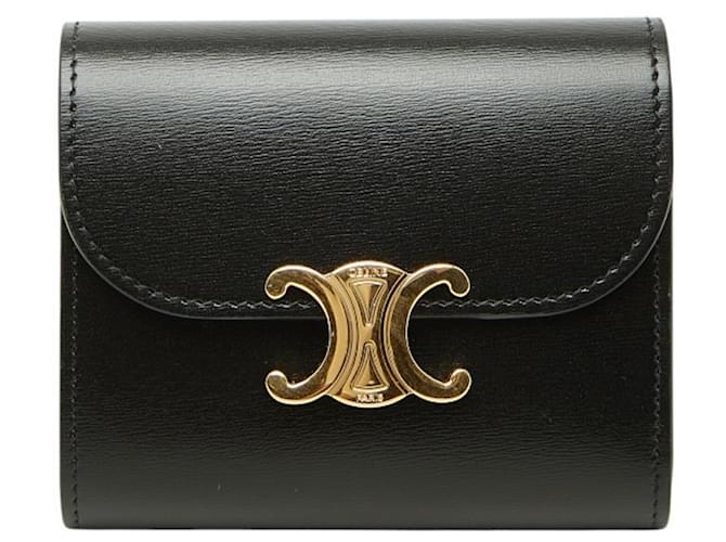 Céline Celine Triomphe Tri-fold Wallet Black 