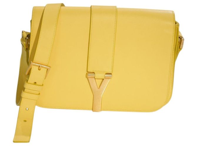 Saint Laurent Borsa a Spalla Medium Chyc Flap in Pelle Gialla Giallo