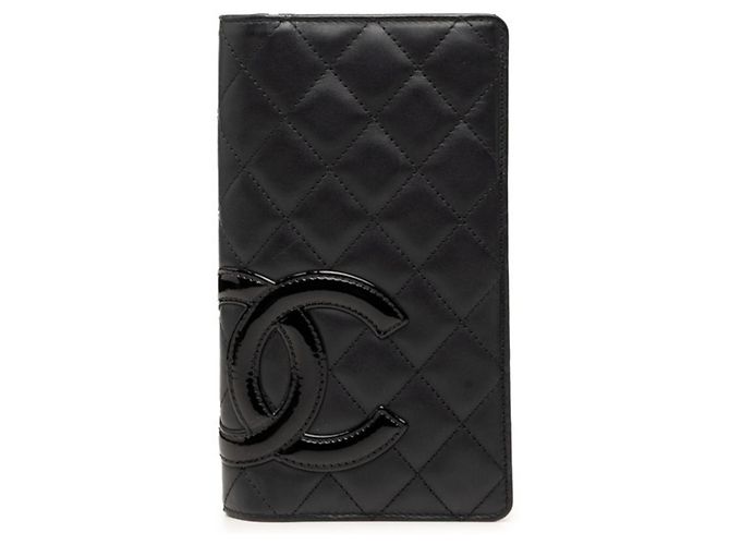 Chanel Cambon Line Bi-fold Long Wallet Black Pink