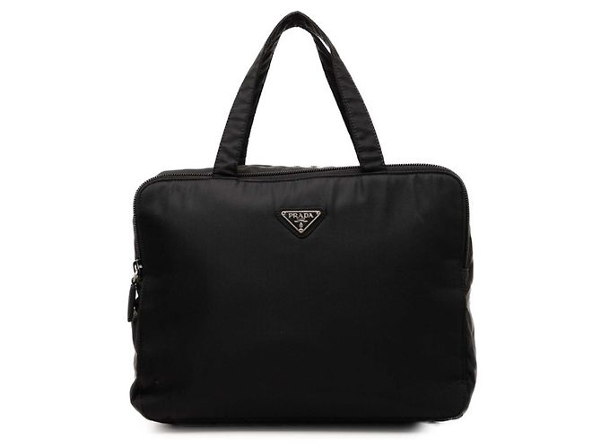 Borsa a mano con placca logo Triangle Prada Nero 