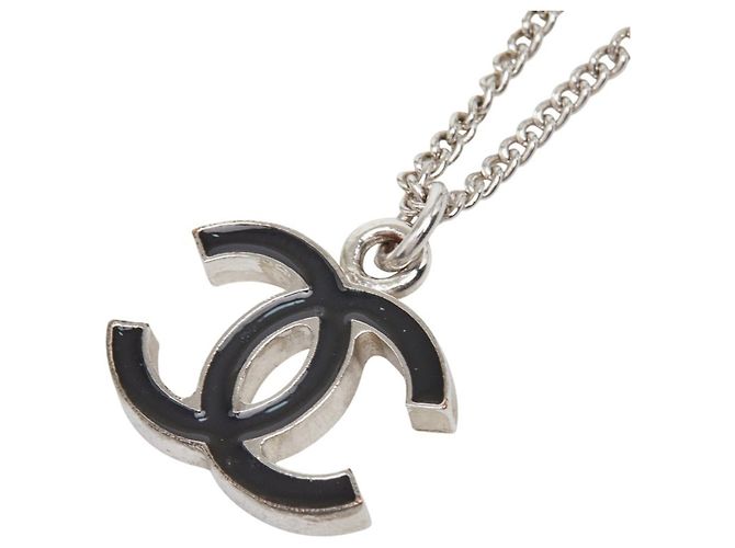 Collier Chanel Coco Mark Noir Argenté