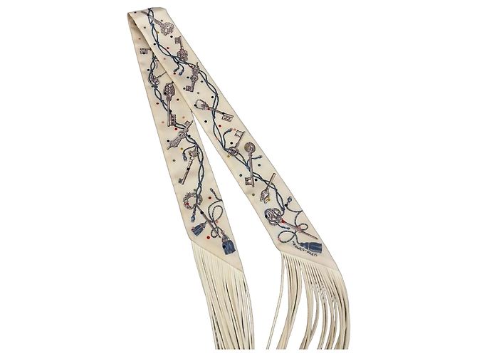 Hermès Twilly de seda Les Clés à Pois Branco Multicor