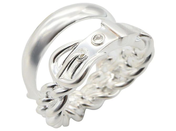 Ring Hermès Anello Boucles Sellier Inflexible Silver Band Hermes Argento 